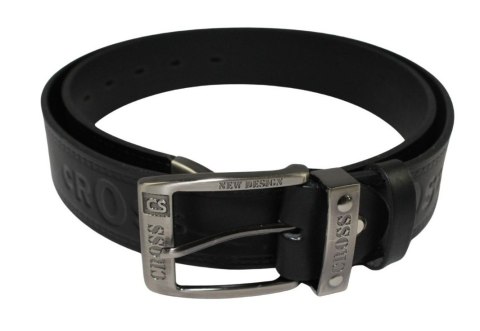 Pasek Skórzany PAS-MAX (PL) Tłoczony "CROSS" Z Metalową Końcówką Skóra Licowa EXTRA 40 mm CZARNY Imitacja Szycia Cienką Nitką Pasek Skórzany PAS-MAX (PL) Tłoczony "CROSS" Z Metalową Końcówką Skóra Licowa EXTRA 40 mm CZARNY Imitacja Szycia Cienką Nitką