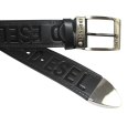 Pasek Skórzany PAS-MAX (PL) Tłoczony "DESEL" Z Metalową Końcówką Skóra Licowa EXTRA 40 mm CZARNY Imitacja Szycia Cienką Nitką