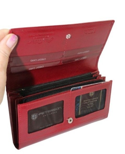 Portfel Damski Skórzany Peterson Długi Suwak Wewnątrz Skóra Naturalna Lakierowana PTN 1680144 CZERWONY 18,5 x 10 x 3 [cm]