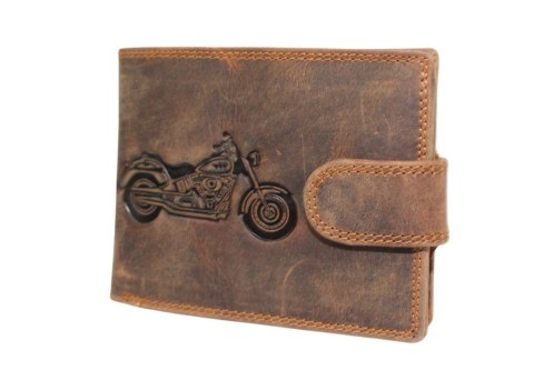 Portfel Męski PolskaGalanteria(PL) Skóra Licowa Duży Poziomy Z Zapinką Dwa Skrzydełka ''MOTYW MOTOR'' 895