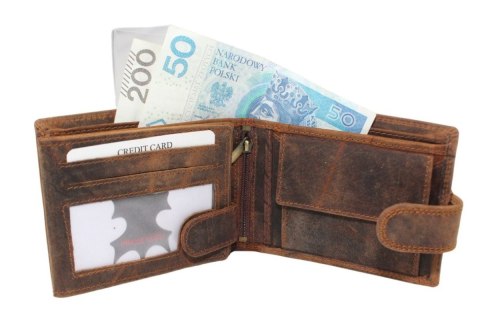 Portfel Męski PolskaGalanteria(PL) Skóra Licowa Duży Poziomy Z Zapinką Dwa Skrzydełka ''MOTYW MOTOR'' 895