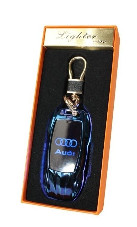 Praktyczna Elektryczna Zapalniczka Plazmowa USB Z Kablem Mikro USB Podświetlana BRELOK Do Kluczyków Samochodowych AUDI NIEBIESKA