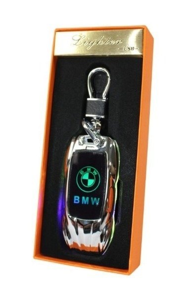 Praktyczna Elektryczna Zapalniczka Plazmowa USB Z Kablem Mikro USB Podświetlana BRELOK Do Kluczyków Samochodowych BMW SREBRNA
