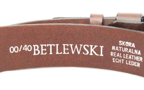 Pasek Męski Skórzany BETLEWSKI (PL) Skóra Naturalna Licowa EXTRA Gładki 40 mm BRĄZOWY GNIECIONY