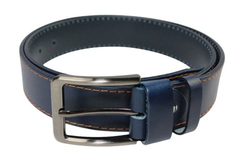 Pasek Męski Skórzany PAS-MAX (PL) Skóra Licowa EXTRA 40 mm Niebieski Z Pomarańczową Nitką Pasek Męski Skórzany PAS-MAX (PL) Skóra Licowa EXTRA 40 mm Niebieski Z Pomarańczową Nitką