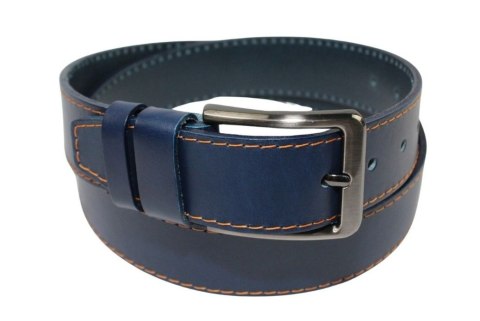 Pasek Męski Skórzany PAS-MAX (PL) Skóra Licowa EXTRA 40 mm Niebieski Z Pomarańczową Nitką Pasek Męski Skórzany PAS-MAX (PL) Skóra Licowa EXTRA 40 mm Niebieski Z Pomarańczową Nitką