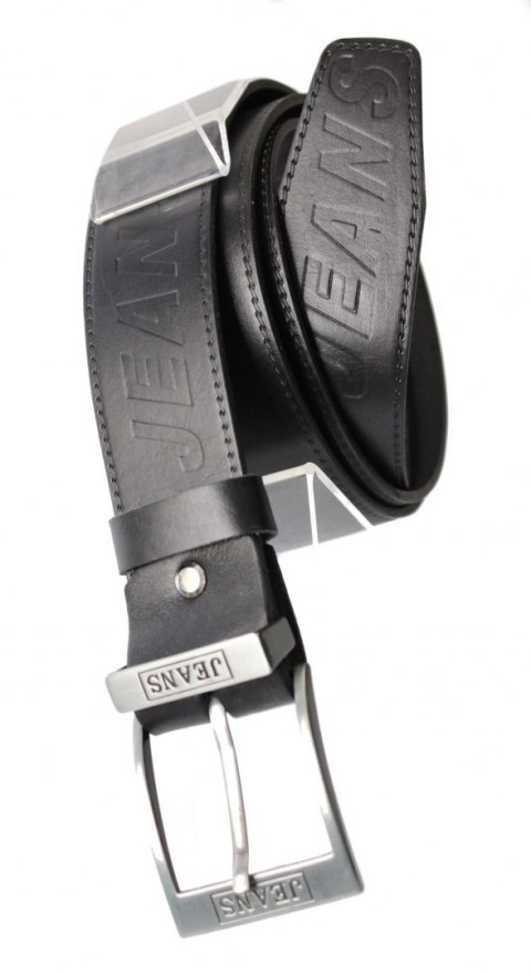Pasek Skórzany COMPLEX (PL) Tłoczony Napis "JEANS" Skóra Licowa EXTRA 40 mm CZARNY