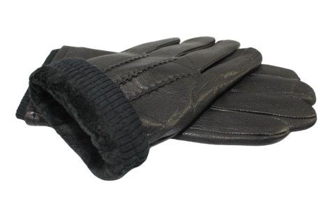 Rękawiczki Męskie PolskaGalanteria Ocieplane Z Ciemnym Ściągaczem Ze Skóry Renifera Rozmiar 12 CZARNE