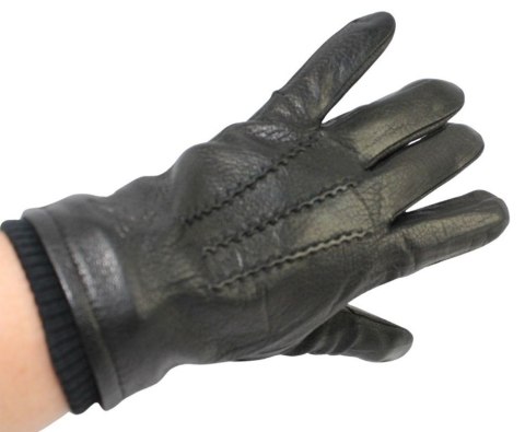 Rękawiczki Męskie PolskaGalanteria Ocieplane Z Ciemnym Ściągaczem Ze Skóry Renifera Rozmiar 12 CZARNE