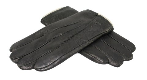 Rękawiczki Męskie PolskaGalanteria Ocieplane Z Jasnym Ściągaczem Ze Skóry Renifera Rozmiar 10 1/2 CZARNE