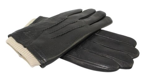 Rękawiczki Męskie PolskaGalanteria Ocieplane Z Jasnym Ściągaczem Ze Skóry Renifera Rozmiar 10 1/2 CZARNE