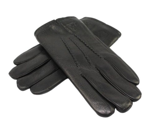 Rękawiczki Męskie PolskaGalanteria Ocieplane Z Jasnym Ściągaczem Ze Skóry Renifera Rozmiar 10 CZARNE