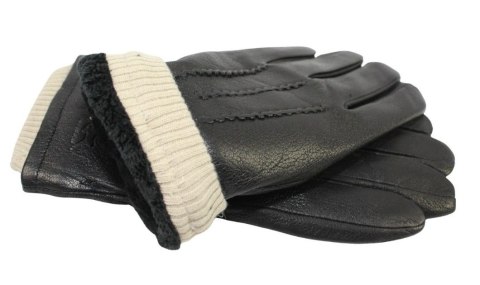 Rękawiczki Męskie PolskaGalanteria Ocieplane Z Jasnym Ściągaczem Ze Skóry Renifera Rozmiar 11 1/2 CZARNE