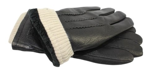 Rękawiczki Męskie PolskaGalanteria Ocieplane Z Jasnym Ściągaczem Ze Skóry Renifera Rozmiar 11 CZARNE