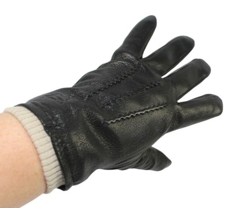 Rękawiczki Męskie PolskaGalanteria Ocieplane Z Jasnym Ściągaczem Ze Skóry Renifera Rozmiar 11 CZARNE