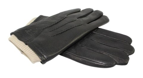 Rękawiczki Męskie PolskaGalanteria Ocieplane Z Jasnym Ściągaczem Ze Skóry Renifera Rozmiar 12 CZARNE