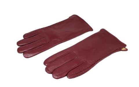 Skórzane Ocieplane Rękawiczki Damskie PolskaGalanteria.pl Ze Skóry Naturalnej BURGUND Rozmiar 9