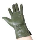 Skórzane Ocieplane Rękawiczki Damskie PolskaGalanteria.pl Ze Skóry Naturalnej CIEMNE OLIWKOWE Rozmiar 7 1/2 