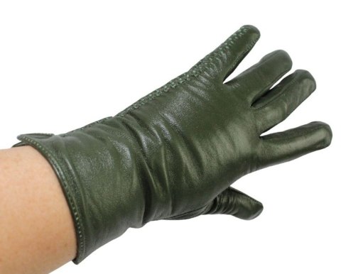 Skórzane Ocieplane Rękawiczki Damskie PolskaGalanteria.pl Ze Skóry Naturalnej CIEMNE OLIWKOWE Rozmiar 7 