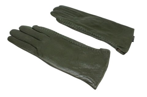Skórzane Ocieplane Rękawiczki Damskie PolskaGalanteria.pl Ze Skóry Naturalnej CIEMNE OLIWKOWE Rozmiar 8 1/2 