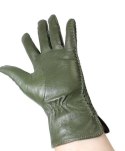 Skórzane Ocieplane Rękawiczki Damskie PolskaGalanteria.pl Ze Skóry Naturalnej CIEMNE OLIWKOWE Rozmiar 8 1/2 