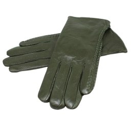 Skórzane Ocieplane Rękawiczki Damskie PolskaGalanteria.pl Ze Skóry Naturalnej CIEMNE OLIWKOWE Rozmiar 8 
