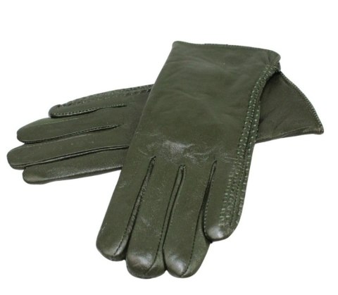 Skórzane Ocieplane Rękawiczki Damskie PolskaGalanteria.pl Ze Skóry Naturalnej CIEMNE OLIWKOWE Rozmiar 8 