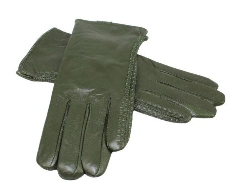 Skórzane Ocieplane Rękawiczki Damskie PolskaGalanteria.pl Ze Skóry Naturalnej CIEMNE OLIWKOWE Rozmiar 8 