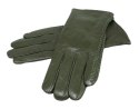 Skórzane Ocieplane Rękawiczki Damskie PolskaGalanteria.pl Ze Skóry Naturalnej CIEMNE OLIWKOWE Rozmiar 9