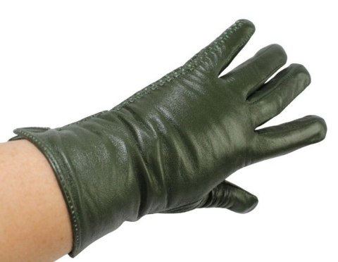 Skórzane Ocieplane Rękawiczki Damskie PolskaGalanteria.pl Ze Skóry Naturalnej CIEMNE OLIWKOWE Rozmiar 9