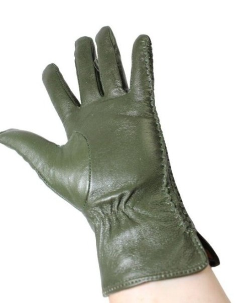 Skórzane Ocieplane Rękawiczki Damskie PolskaGalanteria.pl Ze Skóry Naturalnej CIEMNE OLIWKOWE Rozmiar 9