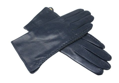 Skórzane Ocieplane Rękawiczki Damskie PolskaGalanteria.pl Ze Skóry Naturalnej GRANATOWE Rozmiar 7 1/2