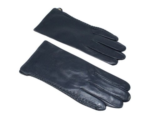 Skórzane Ocieplane Rękawiczki Damskie PolskaGalanteria.pl Ze Skóry Naturalnej GRANATOWE Rozmiar 7 1/2