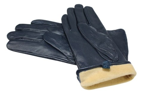 Skórzane Ocieplane Rękawiczki Damskie PolskaGalanteria.pl Ze Skóry Naturalnej GRANATOWE Rozmiar 7