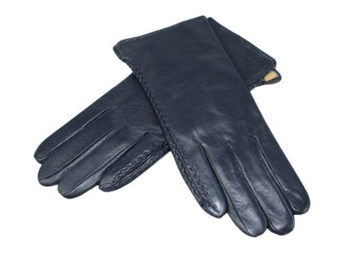 Skórzane Ocieplane Rękawiczki Damskie PolskaGalanteria.pl Ze Skóry Naturalnej GRANATOWE Rozmiar 9