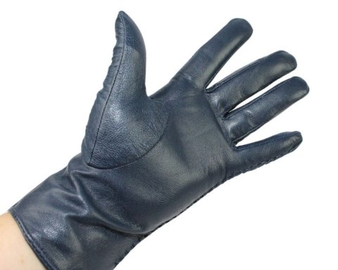 Skórzane Ocieplane Rękawiczki Damskie PolskaGalanteria.pl Ze Skóry Naturalnej GRANATOWE Rozmiar 9