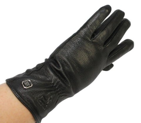 Skórzane Ocieplane Rękawiczki Damskie PolskaGalanteria.pl Ze Skóry Naturalnej Renifera Z Górnym Ściągaczem CZARNE Rozmiar 6 1/2