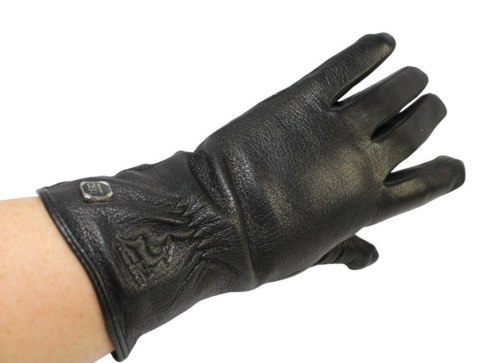 Skórzane Ocieplane Rękawiczki Damskie PolskaGalanteria.pl Ze Skóry Naturalnej Renifera Z Górnym Ściągaczem CZARNE Rozmiar 7 1/2