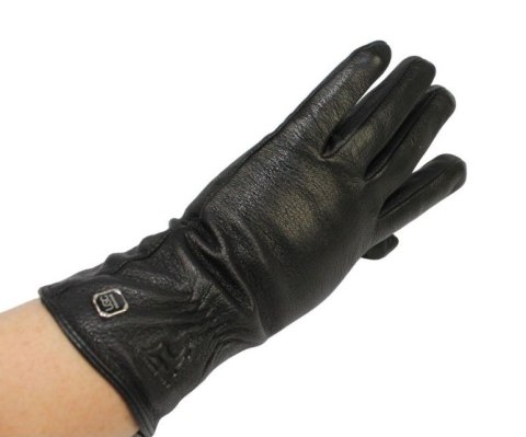 Skórzane Ocieplane Rękawiczki Damskie PolskaGalanteria.pl Ze Skóry Naturalnej Renifera Z Górnym Ściągaczem CZARNE Rozmiar 7 1/2