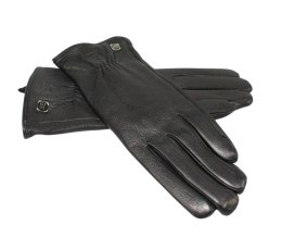 Skórzane Ocieplane Rękawiczki Damskie PolskaGalanteria.pl Ze Skóry Naturalnej Renifera Z Górnym Ściągaczem CZARNE Rozmiar 7