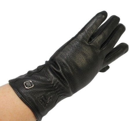 Skórzane Ocieplane Rękawiczki Damskie PolskaGalanteria.pl Ze Skóry Naturalnej Renifera Z Górnym Ściągaczem CZARNE Rozmiar 7