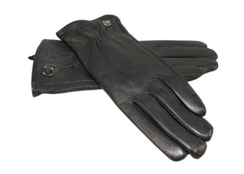 Skórzane Ocieplane Rękawiczki Damskie PolskaGalanteria.pl Ze Skóry Naturalnej Renifera Z Górnym Ściągaczem CZARNE Rozmiar 8 1/2