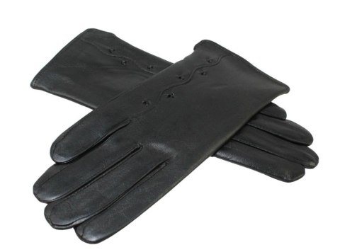 Skórzane Ocieplane Rękawiczki Damskie PolskaGalanteria.pl Ze Skóry Naturalnej Z Wzorkiem CZARNE Rozmiar 7 1/2