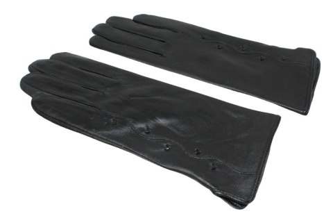 Skórzane Ocieplane Rękawiczki Damskie PolskaGalanteria.pl Ze Skóry Naturalnej Z Wzorkiem CZARNE Rozmiar 7 1/2