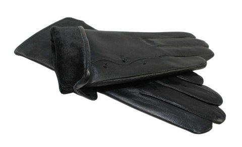 Skórzane Ocieplane Rękawiczki Damskie PolskaGalanteria.pl Ze Skóry Naturalnej Z Wzorkiem CZARNE Rozmiar 8