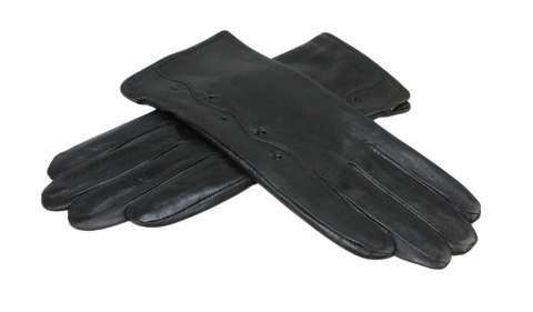 Skórzane Ocieplane Rękawiczki Damskie PolskaGalanteria.pl Ze Skóry Naturalnej Z Wzorkiem CZARNE Rozmiar 8