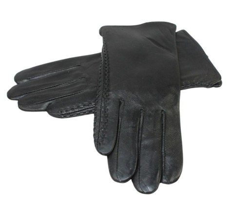 Skórzane Ocieplane Rękawiczki Damskie PolskaGalanteria.pl Ze Skóry Naturalnej Z Wzorkiem Podwójna Nitka CZARNE Rozmiar 7 1/2