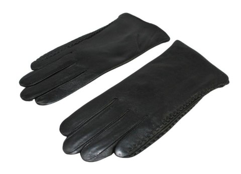 Skórzane Ocieplane Rękawiczki Damskie PolskaGalanteria.pl Ze Skóry Naturalnej Z Wzorkiem Podwójna Nitka CZARNE Rozmiar 7 1/2