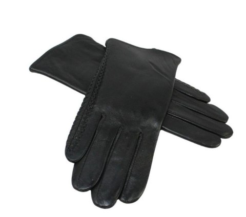 Skórzane Ocieplane Rękawiczki Damskie PolskaGalanteria.pl Ze Skóry Naturalnej Z Wzorkiem Podwójna Nitka CZARNE Rozmiar 7