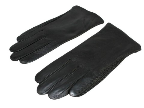 Skórzane Ocieplane Rękawiczki Damskie PolskaGalanteria.pl Ze Skóry Naturalnej Z Wzorkiem Podwójna Nitka CZARNE Rozmiar 7